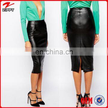 2014 Latest Design Black Leather Pencil Skirt