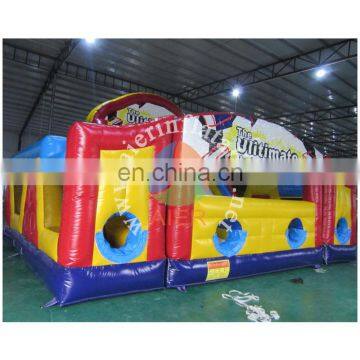 Colorful pvc inflatable obstacle course 3 section obstacle slide