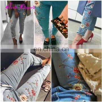 Wholesale Latest Designs Embroidery Light Blue Loose Girls Jeans Pants photo-5