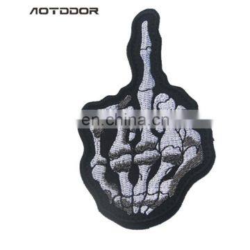 MIDDLE FINGER Iron On Embroidered Outlaw Biker Punk Patch,New Creeping Skeleton Patch Skull Finger Patch, photo-3