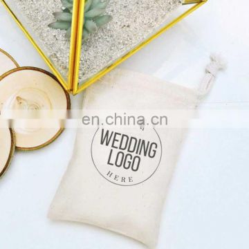 Custom wedding logo printing favor muslin cotton drawstring bag