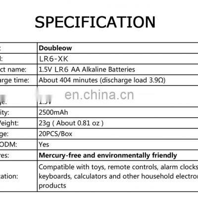 OEM Customized Heavy Duty Alkaline Dry Battery 20pcs/box 1.5v Lr6 No.5 aa Alkaline Primary Battery Cell