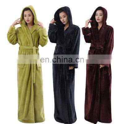 Wholesale custom men's and women's autumn and winter hooded flannel pajamas thick warm coral velvet bathrobe lovers pajamas