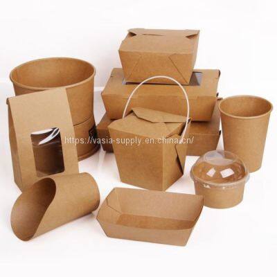 Eco friendly paper containers for food packaging takeaway fast food brown kraft takeaway packaging