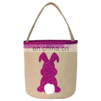 Amazon Hot Selling Easter Decoration Easter Egg Gift Bags Baskets Large Capacity Burlap Jute Toy Candy Tote Bags