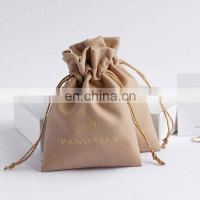 PandaSew Custom Logo Printed Coffee Gift Pouch Velvet Suede Drawstring Bag Jewelry Pouch photo-3