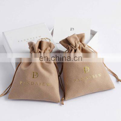 PandaSew Custom Logo Printed Coffee Gift Pouch Velvet Suede Drawstring Bag Jewelry Pouch photo-4