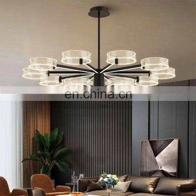 Wholesale Indoor Acrylic Decoration Black Gold Color Living Room LED Contemporary Chandelier Lamp photo-2