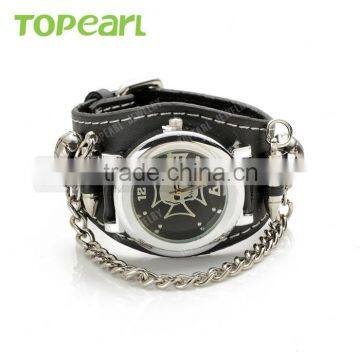 Mens Gothic Punk Rock Chain Skull Bullets Black Leather Watch LVB227