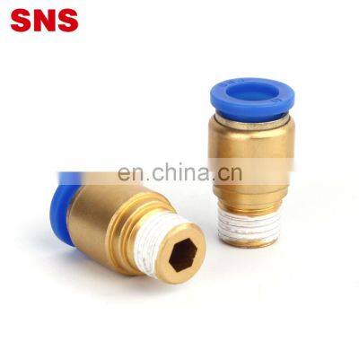 SNS SPOC Series pneumatic one touch push to connect brass quick fitting air hose tube connector round male straight fitting