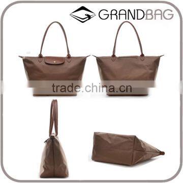 2016 Guangzhou Colorful Large Size Long Handle Portable Nylon Tote Bag Folding Shopping bag