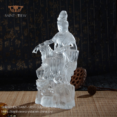 High Quality Tanwan Liuli Crystal Kwan Yin Bodhisattva Religious Buddha Statue photo-2