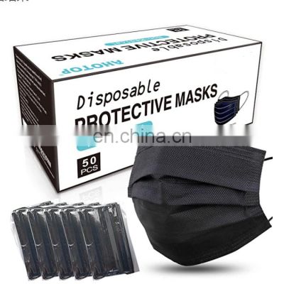 50PCS Face mask Black Disposable Mouth Cover 3-Layer Safety Non-woven Fabric Filtration Soft Breathable Face Cover