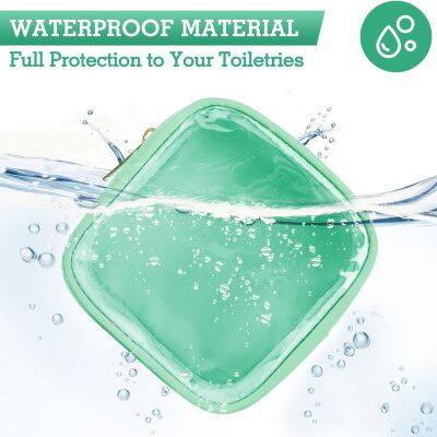 Small Cosmetic Bag, Clear Mini Makeup Bag for Purse, Pretty Preppy Makeup Bag With Zipper,PVC & Nylon Watertight Travel Toiletry Bag Organizer Coin Purse for Women Men Girls