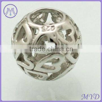 925 Sterling Silver Filigree Heart Bead for European Bracelet photo-2