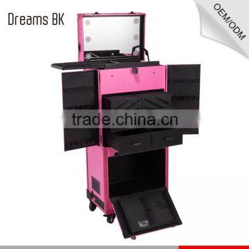 OEM welcome Professional beauty makeup vanity case/trolley makeup box with lighted mirror