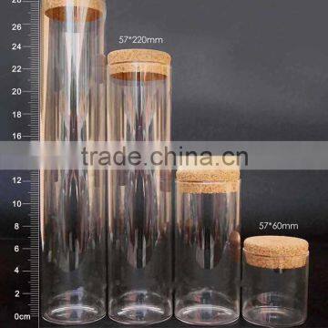 57mm diameter test tube glass bottle with cork, small test tube glass bottle