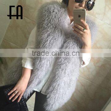 Factory Wholesale Real Grey Tibetan Lamb Fur Vest photo-2