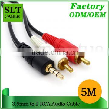 SLT 16ft 3.5mm to 2RCA Auxiliary Audio Cable with Gold Plated Connectors