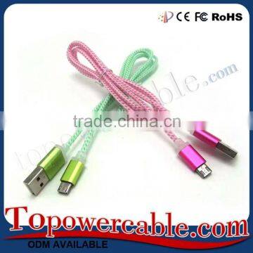 Colorful Braided Micro Usb Data Charging Cable For Smart Mobile Phones