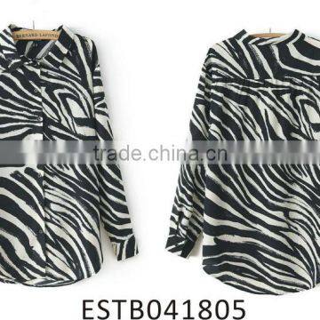 Ladies chiffon long sleeve zebra print shirt