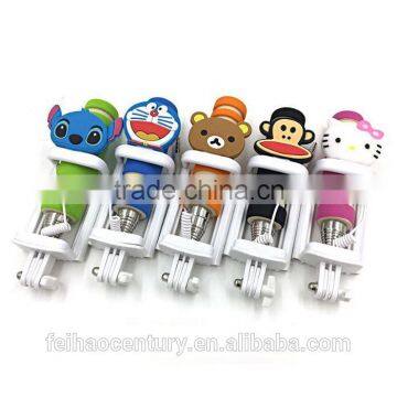 2015 newest catoon mini wired selfie stick with foldable holder for camera monopod and smartphone