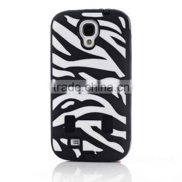 Traditional black/white Zebra stripes silicon part with hard PC combo case for Samsung Galaxy S4 I9500 with Screen Protector