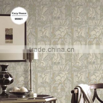 discounted heavy embossed vinyl wallpaper, gray baroque abstract wall covering for tv background , environmental wall decor