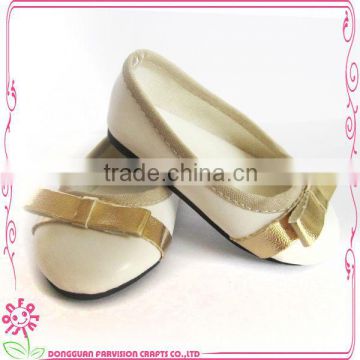 Golden pu shoes for dolls oem 15" doll shoes for dolls mini doll shoes