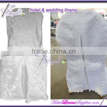 white polyester jacquard damask chair covers with pleats for banquet chairs