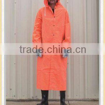 industrial orange waterproof long raincoat for men