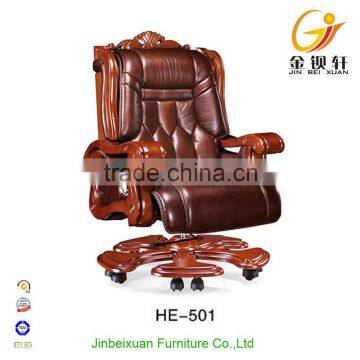 Luxury Antique Wooden Chairs Leather King Chair Throne HE-501