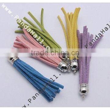 Velvet Pendants, with Platinum Color Copper Findings, Multicolor, Size: about 10mm wide, 66mm long, hole: 1mm(MOBA-H001-M)