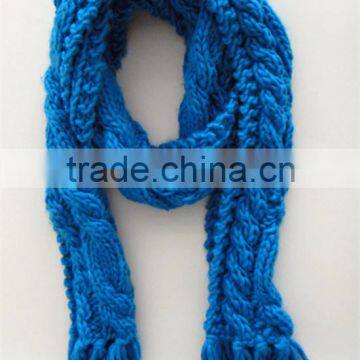 Classical blue hemp flower knittted scarf wuth tassel