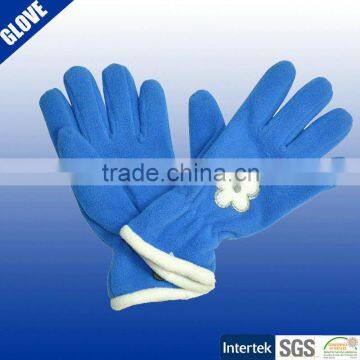 Double layer blue color fleece gloves for women