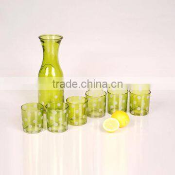 7pcs green glass drinking bottle with cups