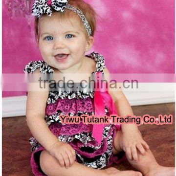 wholesale petti rompers Hot Pink Layer Chiffon Romper with Hot Pink Bow GB008