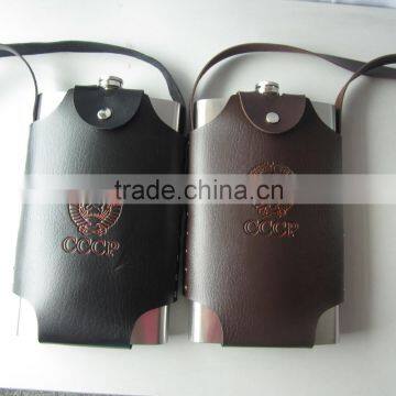 Big Stainless Steel Hip Flask With Leather Case photo-2