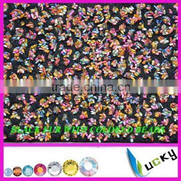 Wholesale popular fashion 24x40cm hot fix trimming with Fur and colored beads