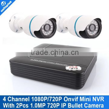 2CH NVR IR CCTV Home Security System 720P 1.0mp HD Outdoor Weatherproof IP Camera With NVR Kit