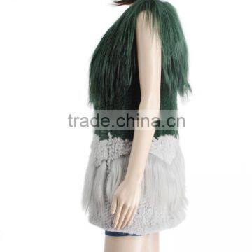 Women Sheared Rabbit Fur and Goat Fur Vest / Women Real Fur Vest/Stylish Long KZ150092 photo-3