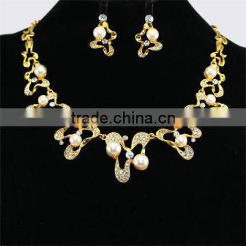 White Pearl Gold Plating Diamond Party Jewelry Necklaces Set KSHLXL-11