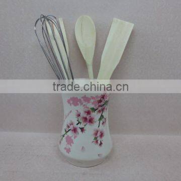 Useful Ceramic Flower Decal Kitchen Tools Holder with Tools