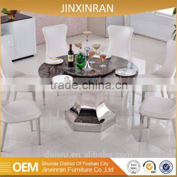 2016 modern stainless steel base rotating marble table top round dining table