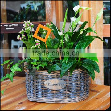 chinese grey wicker basket with ear