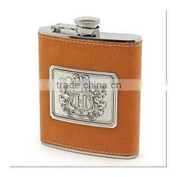 6oz Logo Customized Leaher Cover Hip Flask