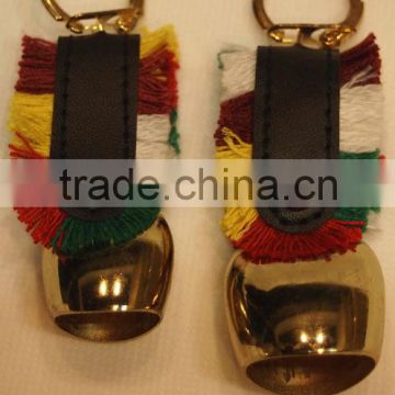 bell keyring with leather strap 1" gold as souvenir or promotional gifts A4-C07/06(A066)