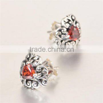 Garnet Heart Shape Cubic Zirconia Gemstone Silver Earring photo-3