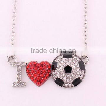 I Love Football Sport Crystal Pendant Necklace