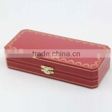 Elegant Marsala leather jewelry box with buckle lock and exquisite gold embroider